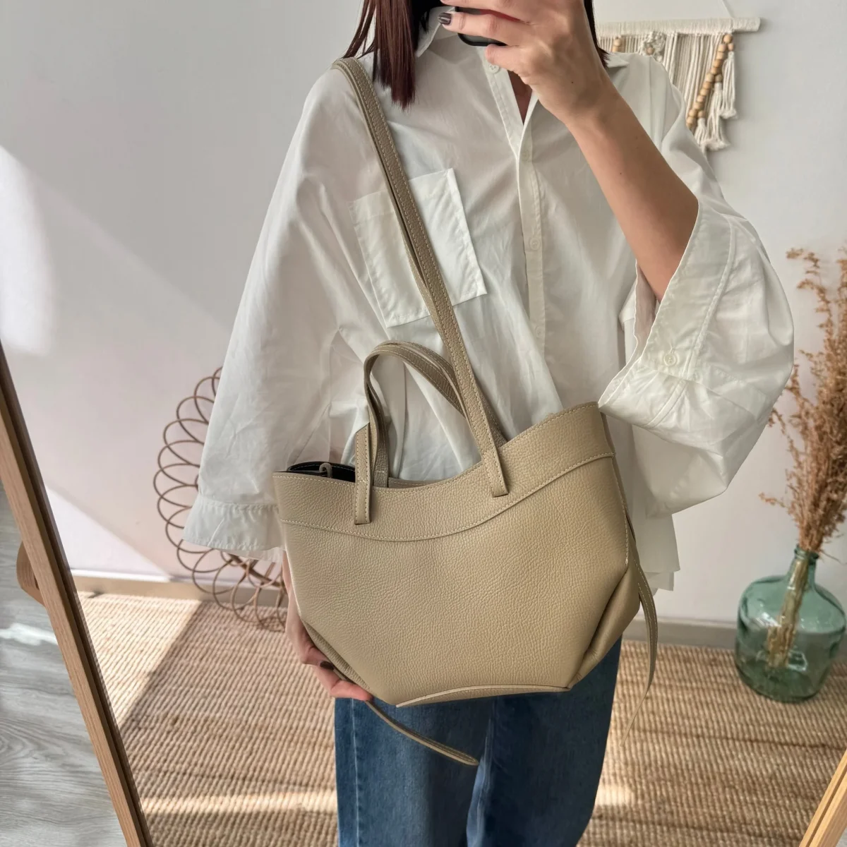 Tote estructurado piel taupe - Imagen 4