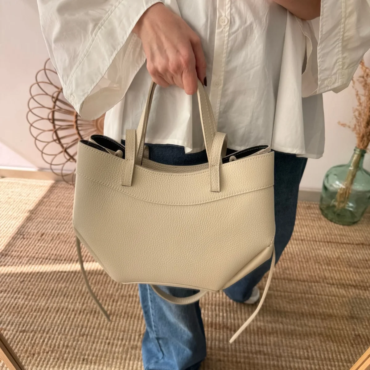 Tote estructurado piel beige - Imagen 4