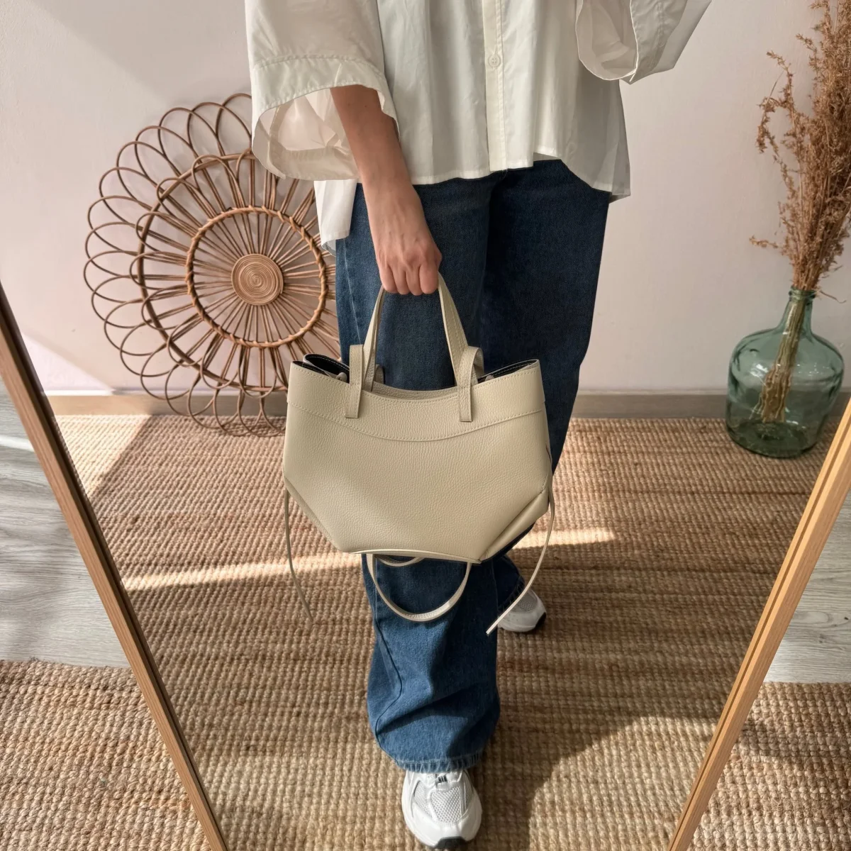 Tote estructurado piel beige - Imagen 7