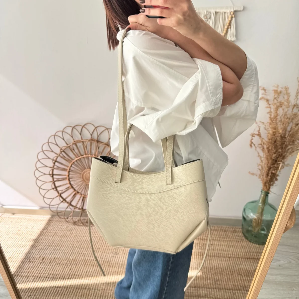 Tote estructurado piel beige