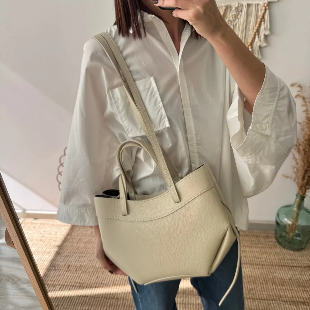 Tote estructurado piel beige - Imagen 5