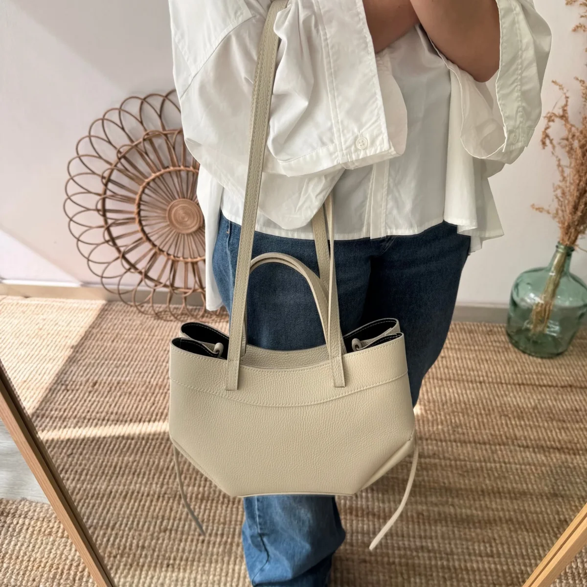 Tote estructurado piel beige - Imagen 8