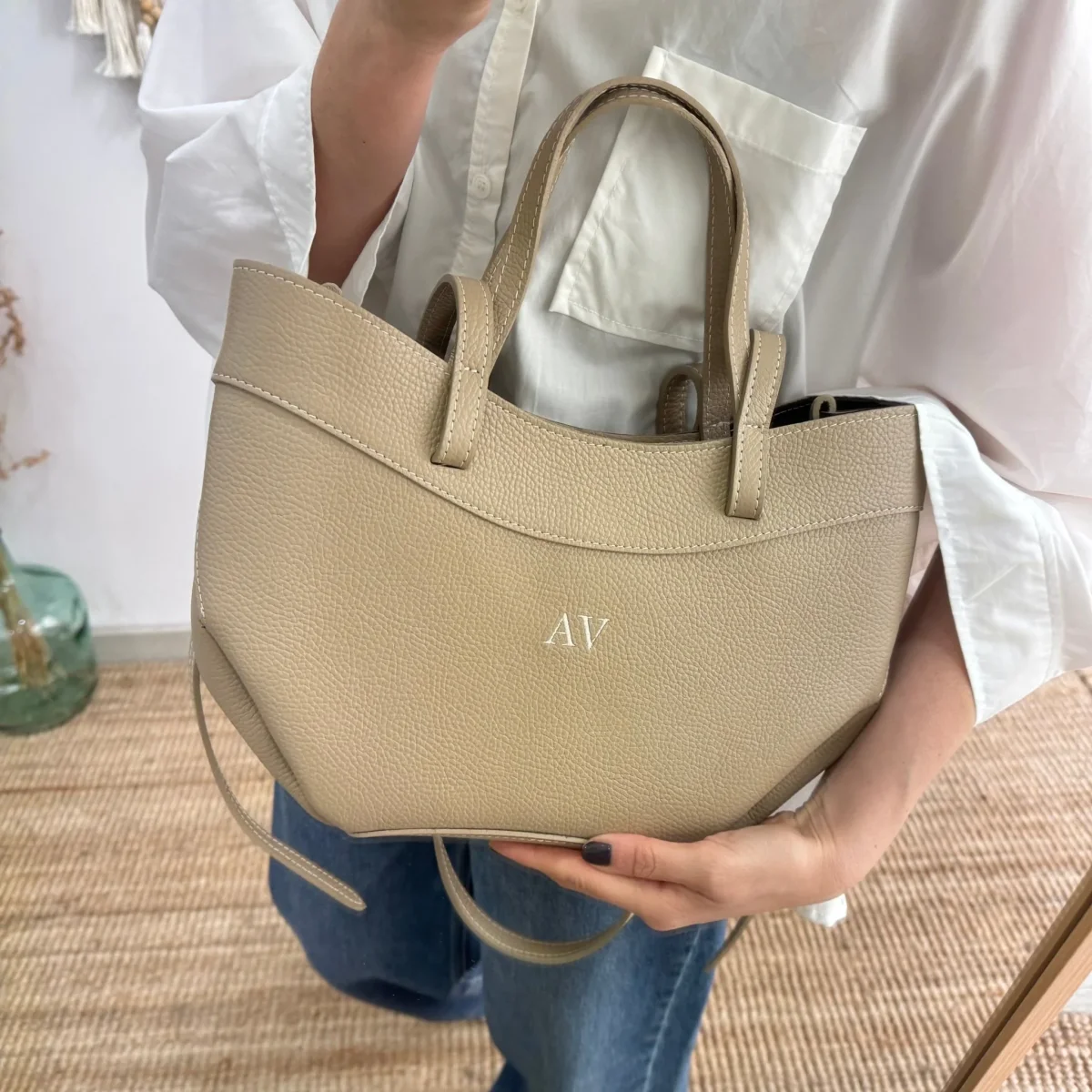 Tote estructurado piel taupe - Imagen 5