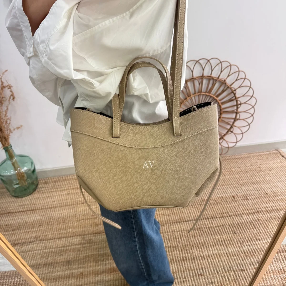 Tote estructurado piel taupe - Imagen 3