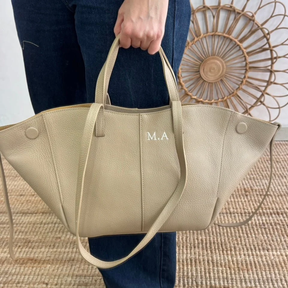 Bolso tote taupe piel - Imagen 4