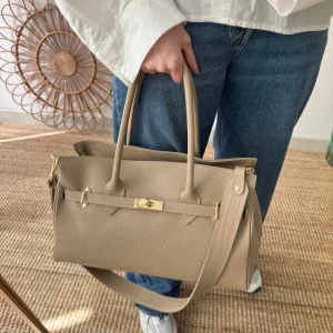 Bolso shopper taupe cierre dorado