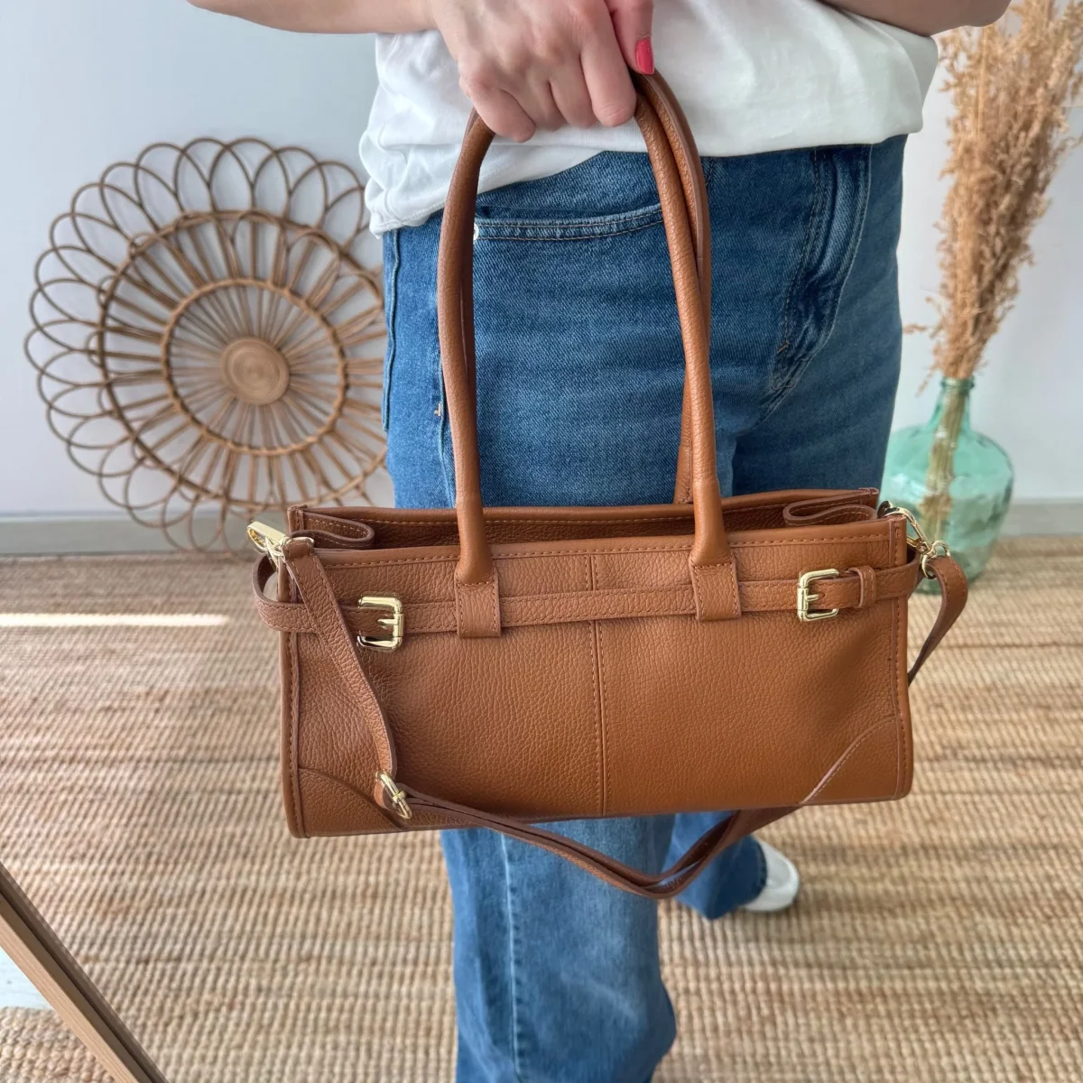 Bolso piel cierre cinturón camel - Imagen 9