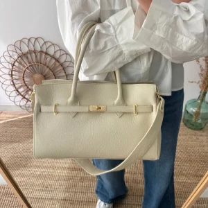 Bolso shopper beige cierre dorado