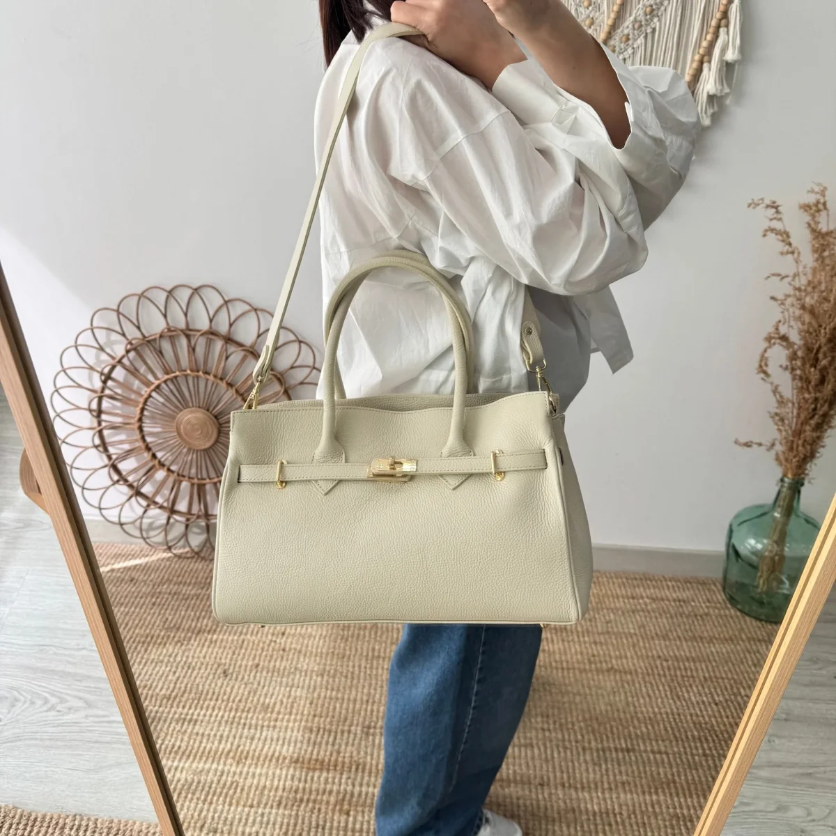 Bolso shopper beige cierre dorado - Imagen 5
