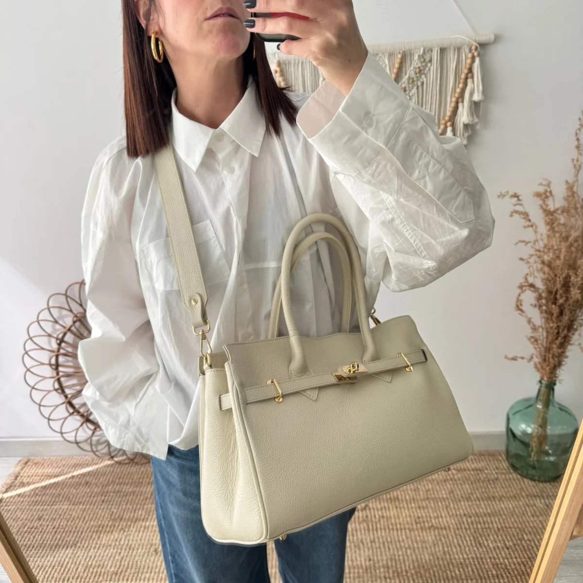 Bolso shopper beige cierre dorado - Imagen 9