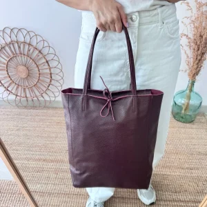 Bolso grande piel granate personalizado iniciales bordadas