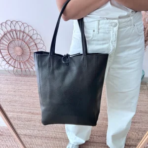 Bolso grande piel negro personalizado iniciales bordadas