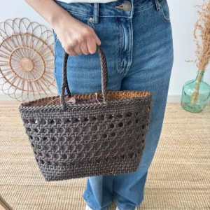 Bolso rejilla de piel marrón