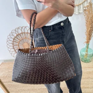 Bolso de piel trenzada trapecio marrón