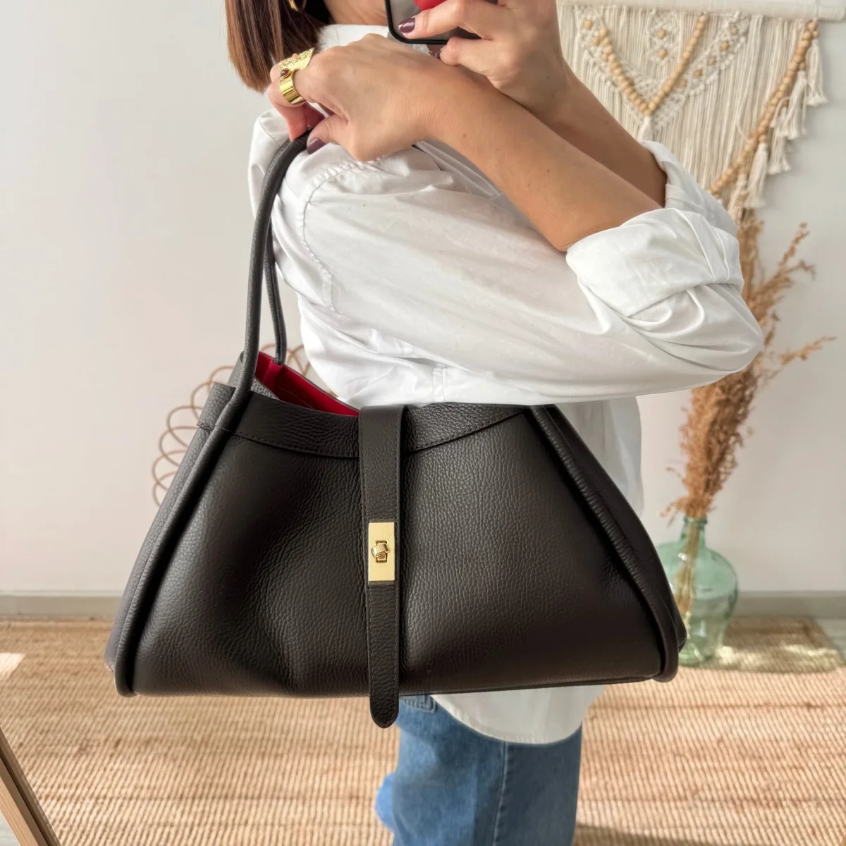 Bolso shopping piel marrón chocolate - Imagen 3