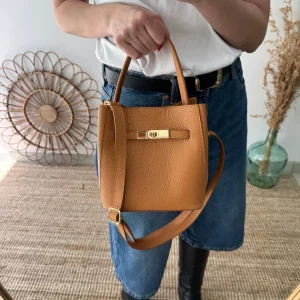 Mini tote trapecio camel