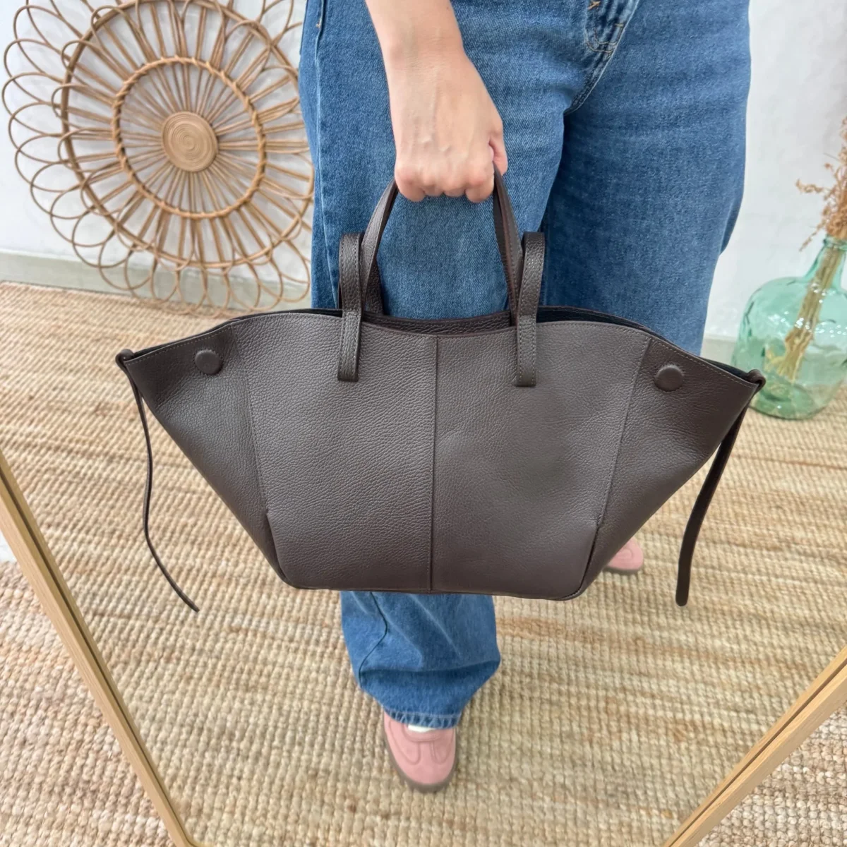 Bolso tote marrón piel - Imagen 6
