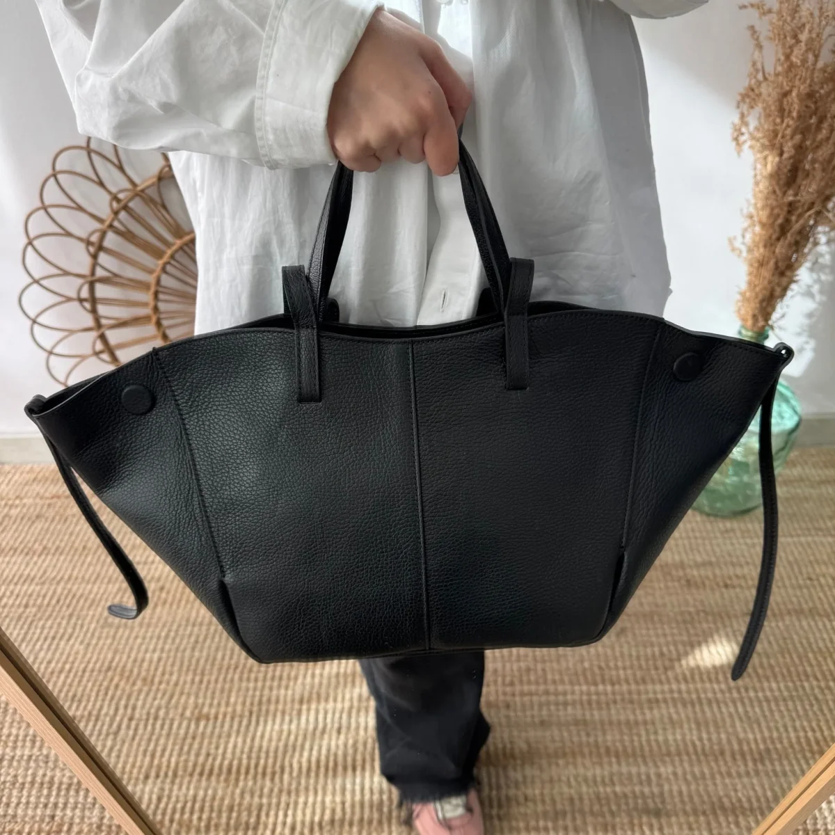 Bolso tote negro piel - Imagen 5
