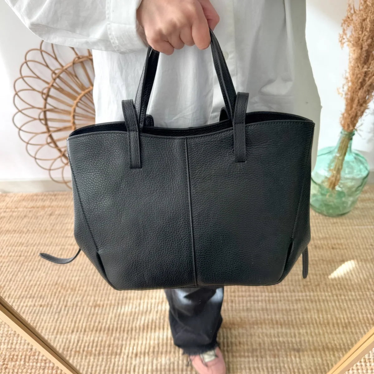 Bolso tote negro piel - Imagen 9