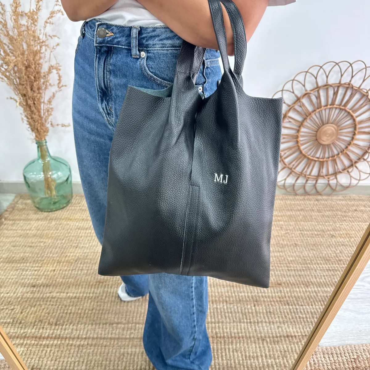 Bolso Tote piel negro con monedero - Imagen 7