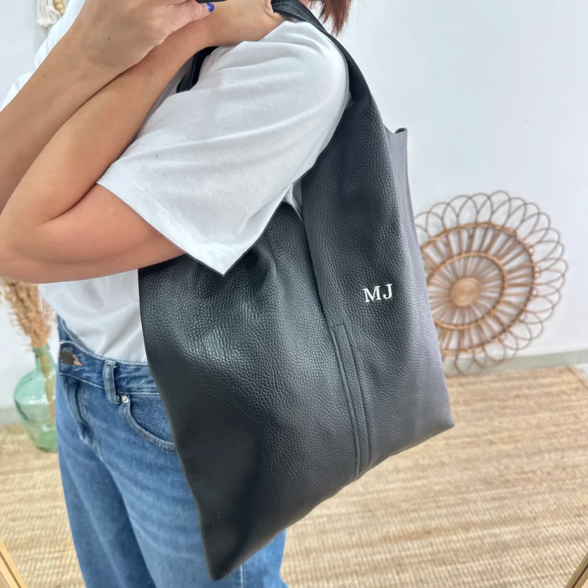 Bolso Tote piel negro con monedero - Imagen 8
