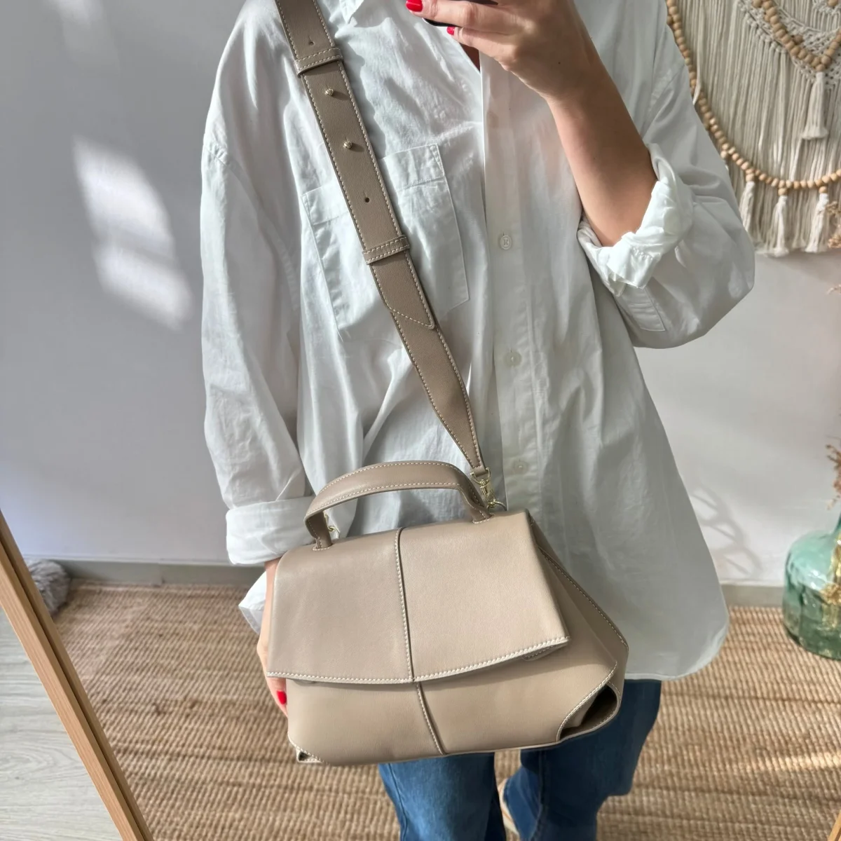 Bolso satchel taupe - Imagen 6