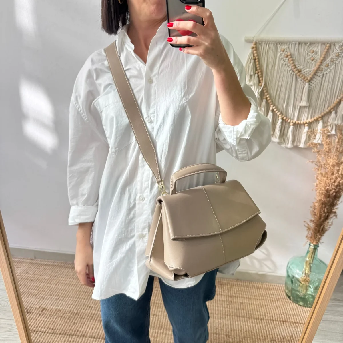 Bolso satchel taupe - Imagen 3