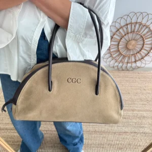 Bolso Bowling serraje y piel taupe claro