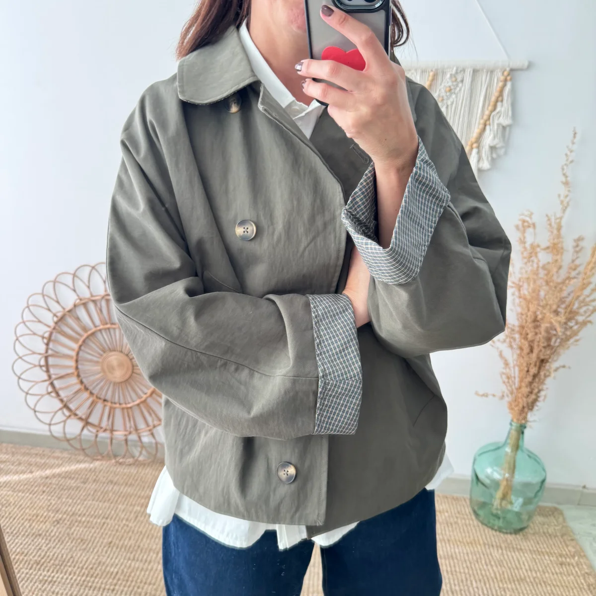 Chaqueta tipo gabardina caqui - Imagen 3