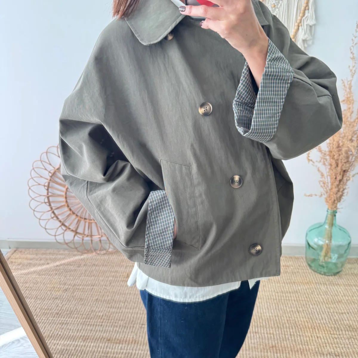 Chaqueta tipo gabardina caqui - Imagen 5