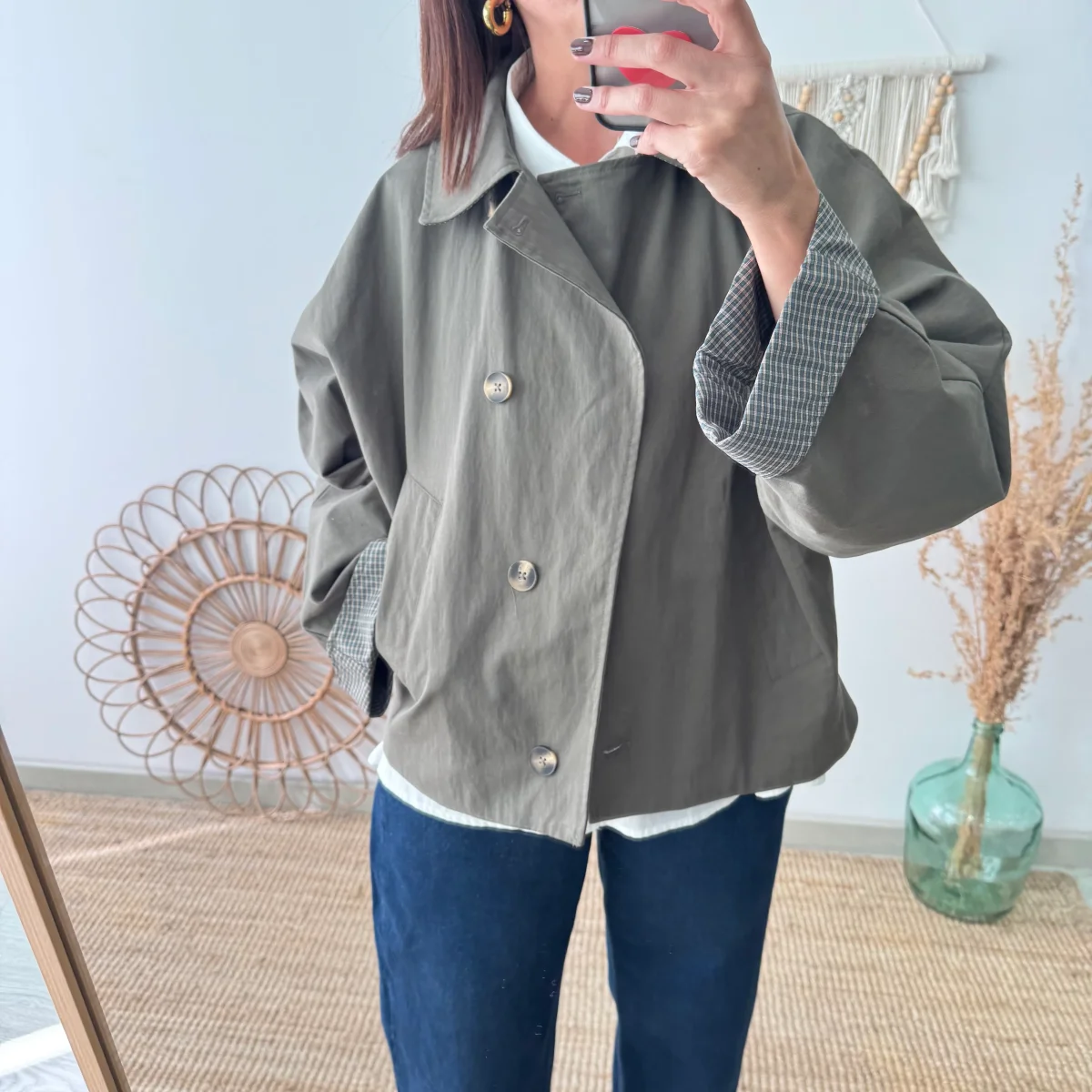 Chaqueta tipo gabardina caqui - Imagen 7