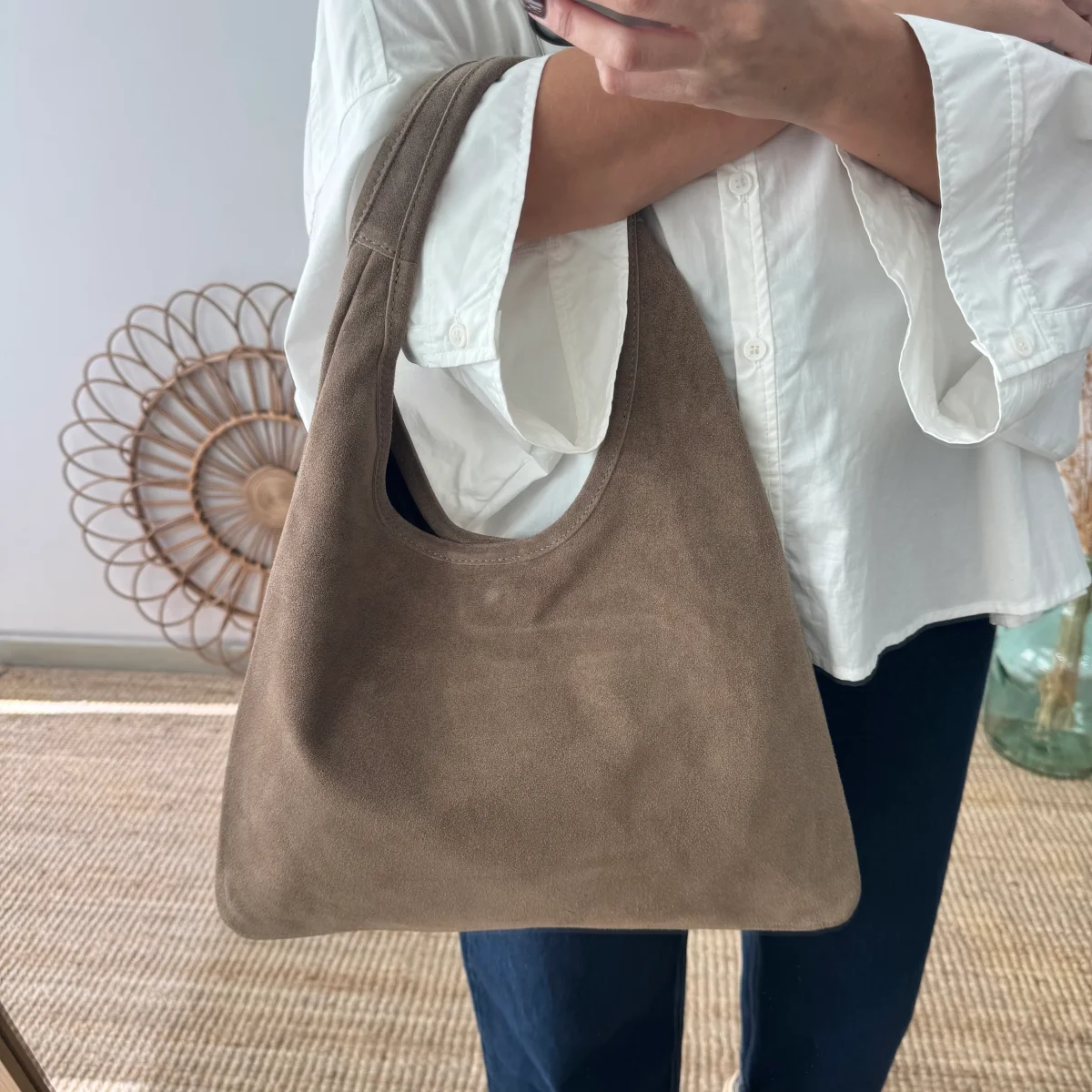 Bolso hobo serraje taupe - Imagen 2
