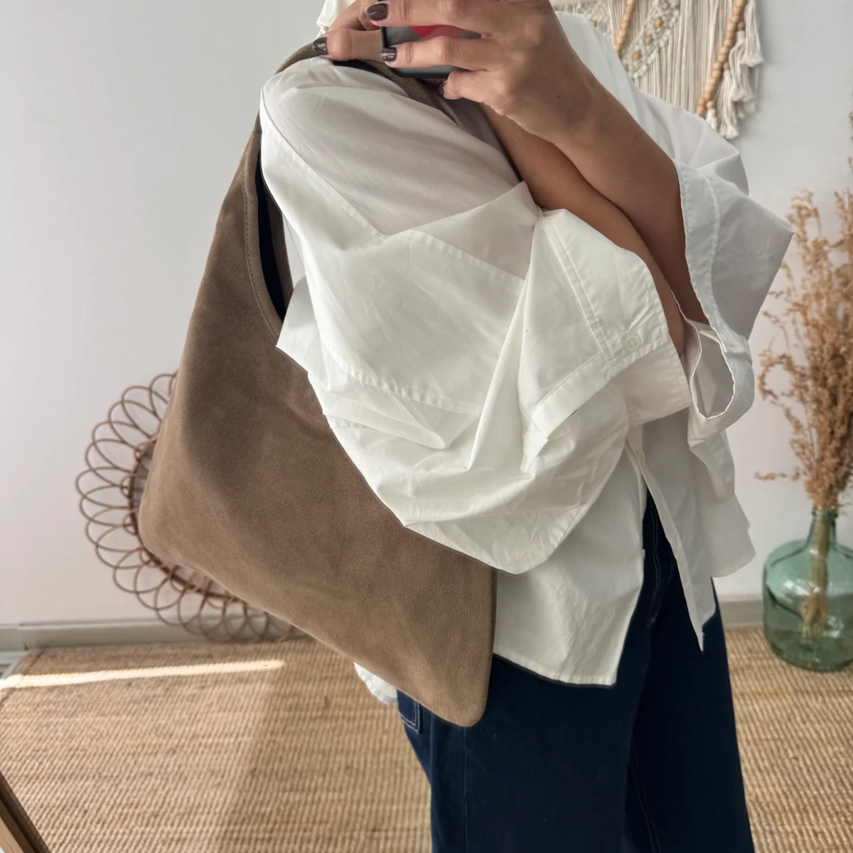 Bolso hobo serraje taupe - Imagen 7