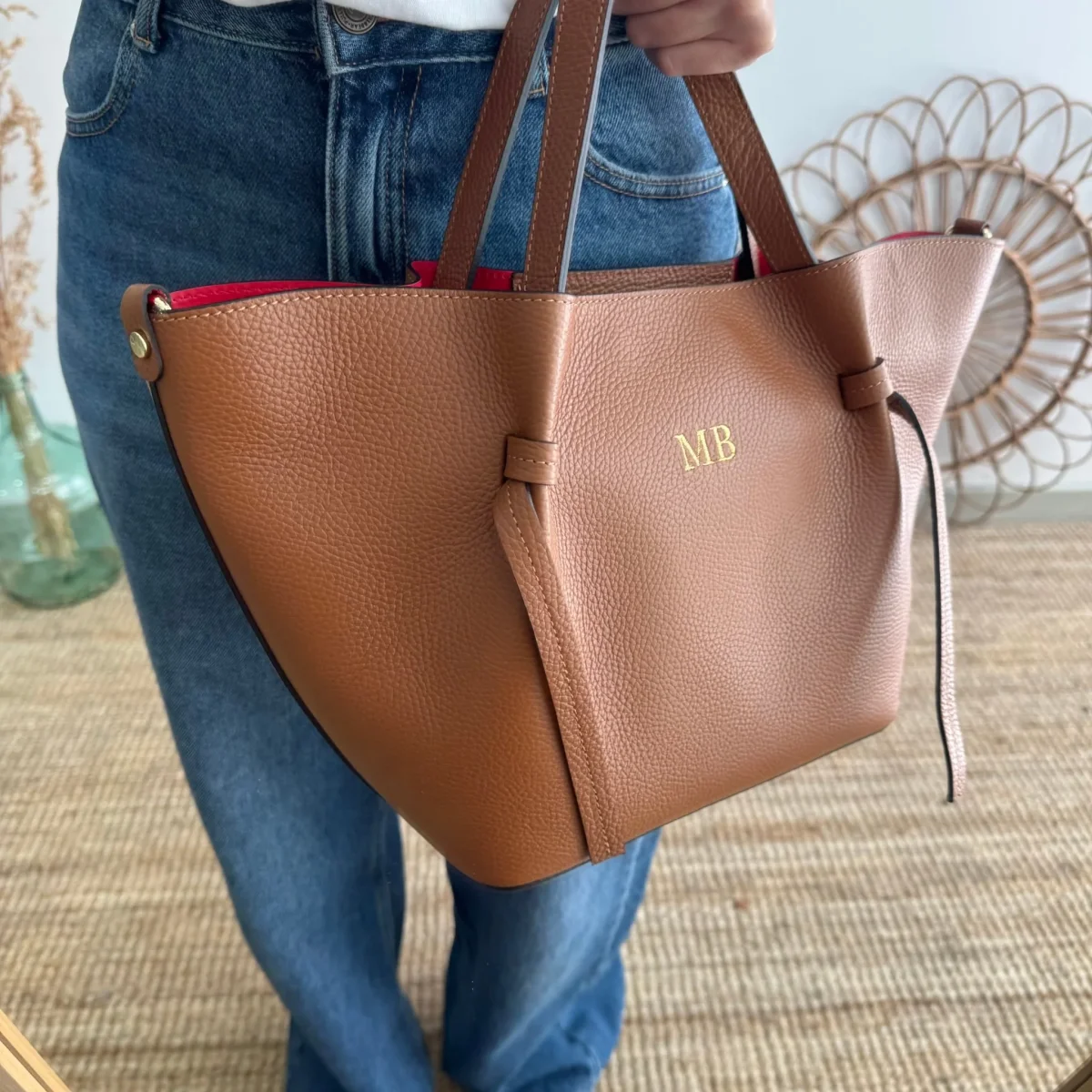 Bolso piel lazos camel - Imagen 9