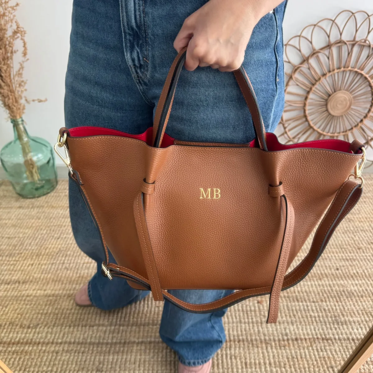 Bolso piel lazos camel - Imagen 5