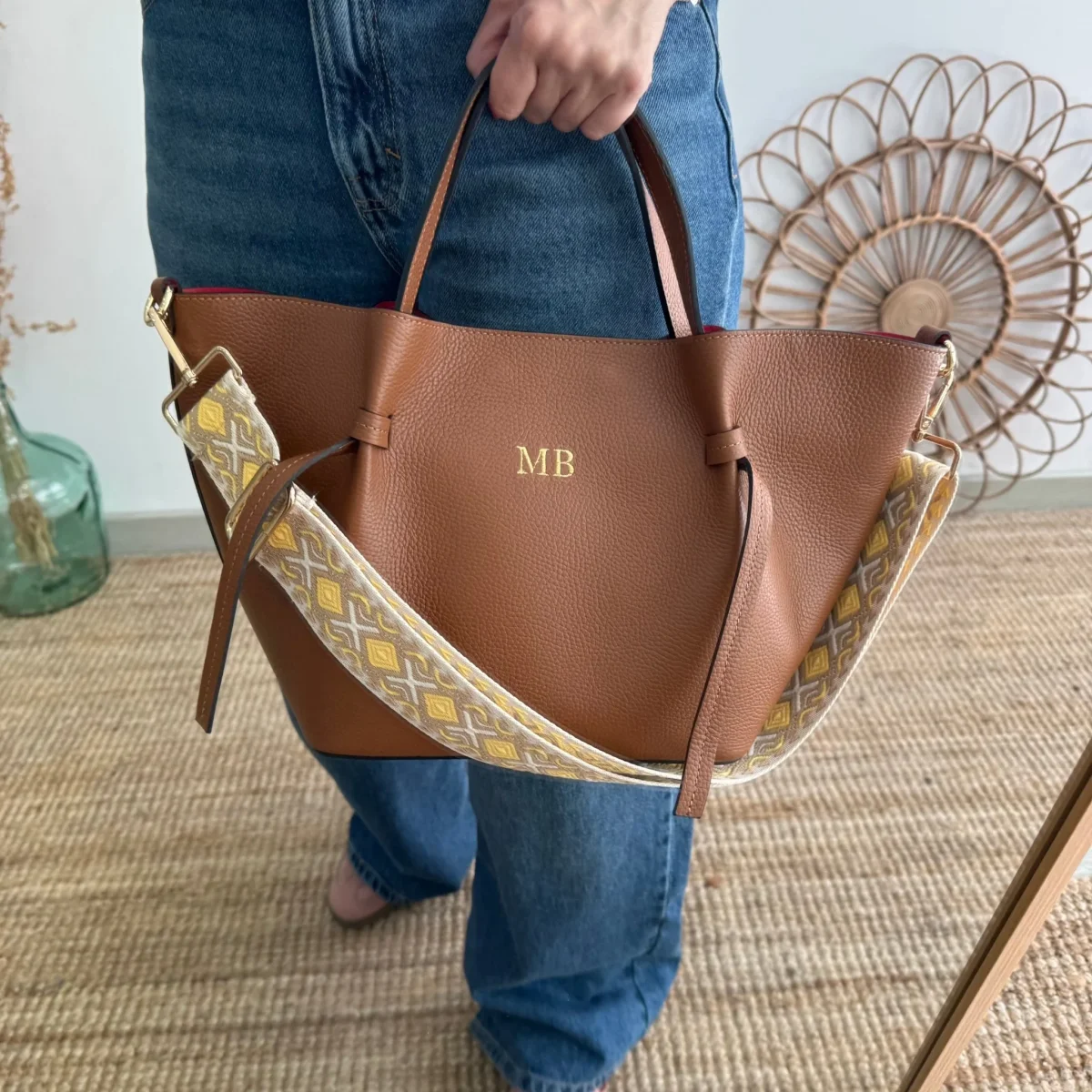 Bolso piel lazos camel - Imagen 6