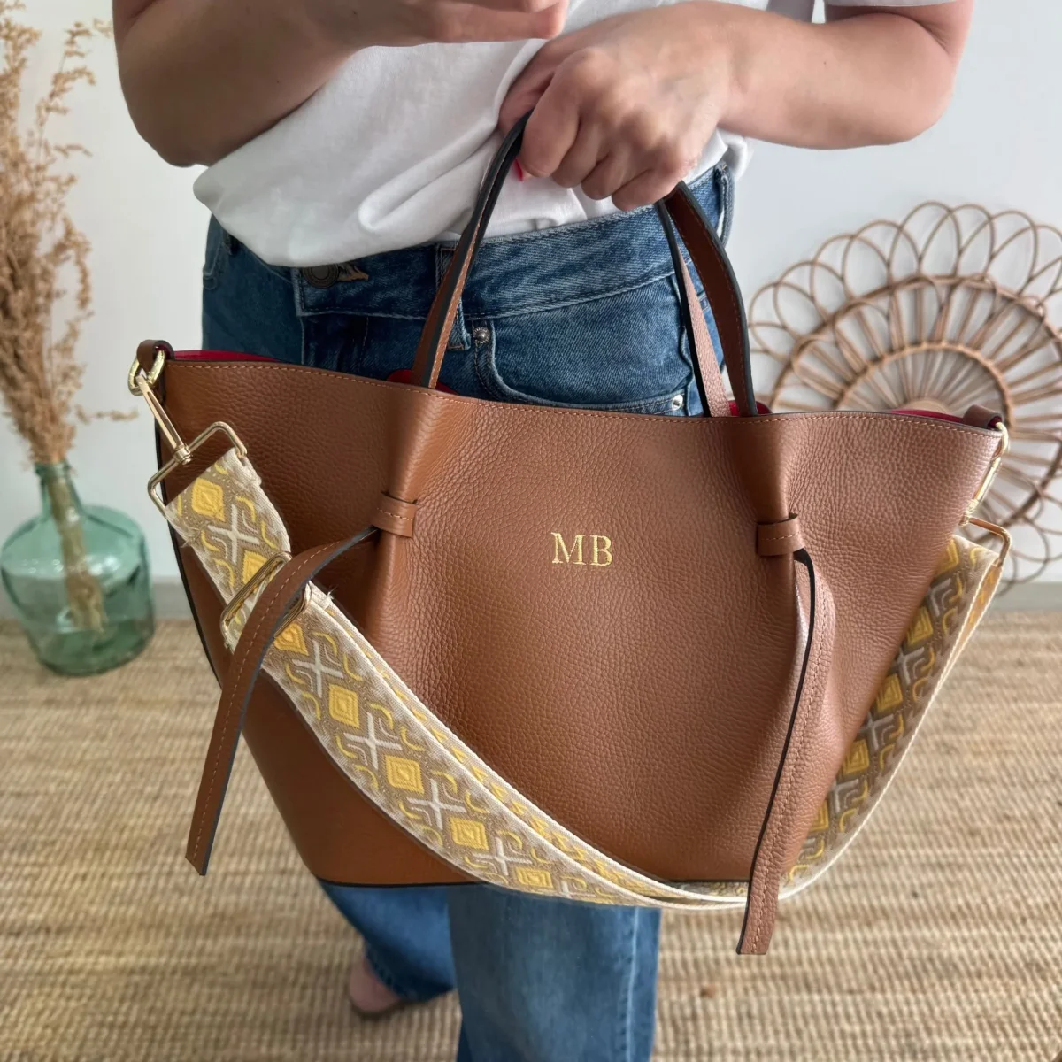 Bolso piel lazos camel