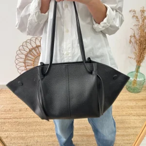 Bolso tote piel negro tiras