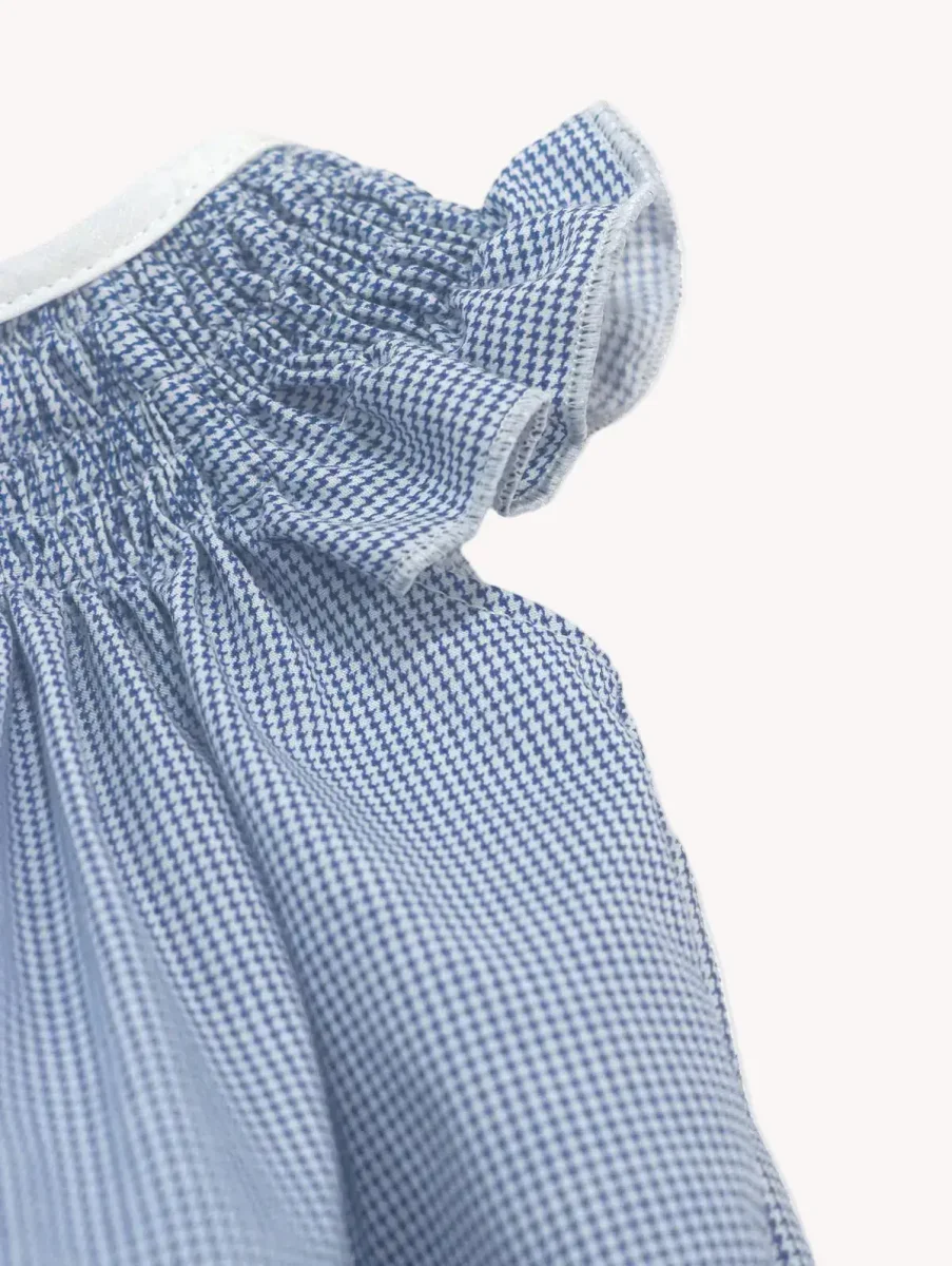 Conjunto Bebé Vestido Alas de Ángel y Bombacha Pata de Gallo Azul - Imagen 4
