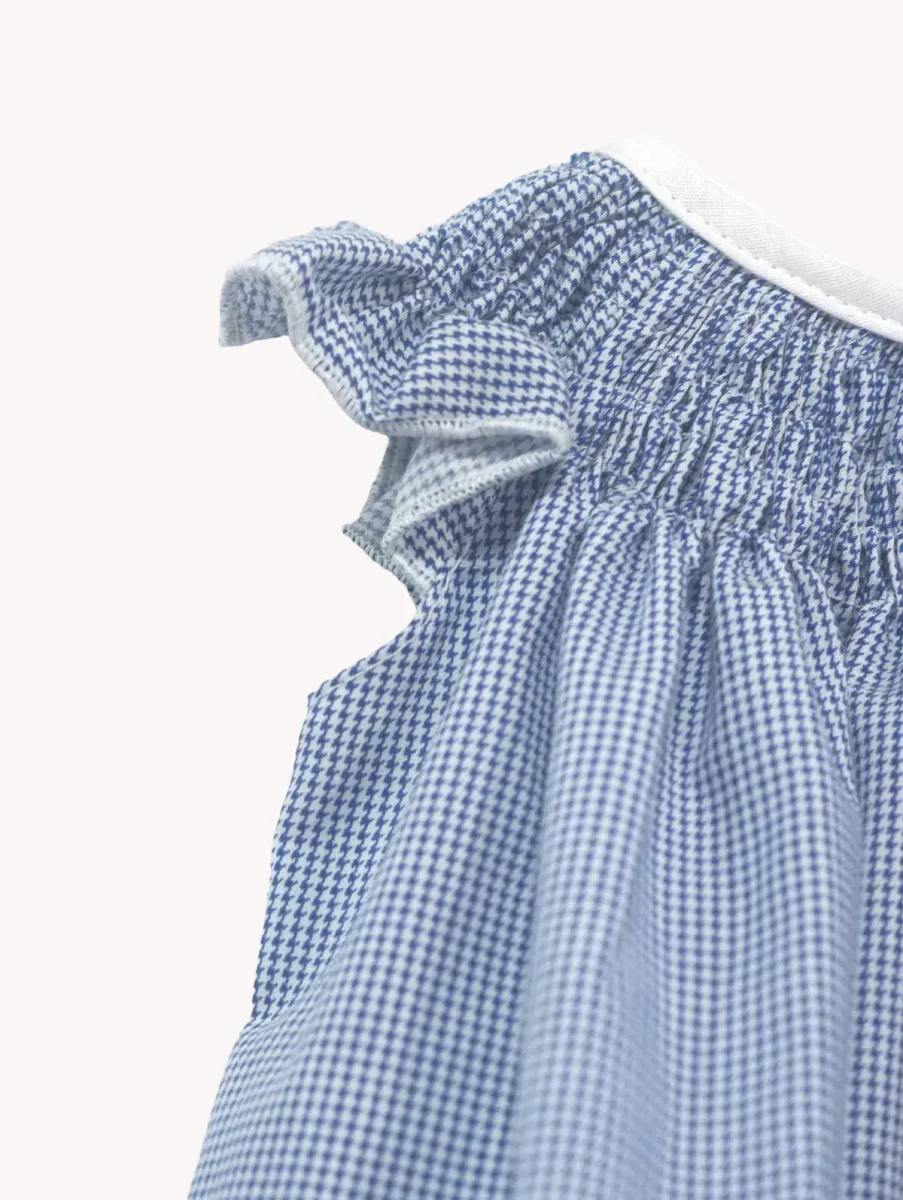 Conjunto Bebé Vestido Alas de Ángel y Bombacha Pata de Gallo Azul - Imagen 5
