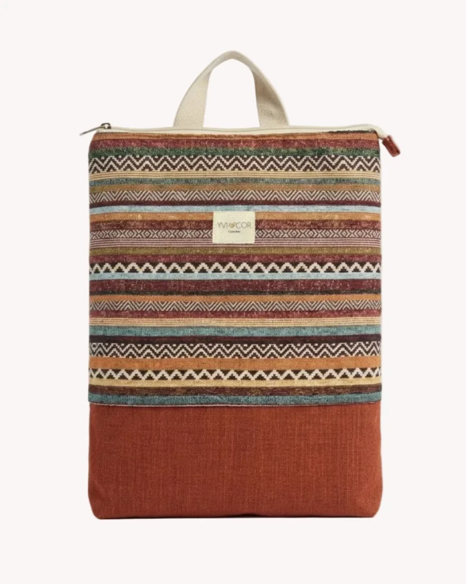 Mochila Camil Tapiz Rayas Terracota y Base Lino