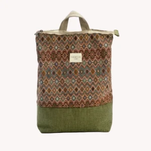 Mochila Camil Tapiz Zigzag y Base Lino Verde Kaki