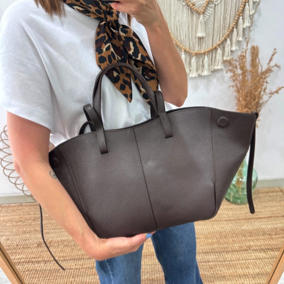 Bolso tote marrón piel - Imagen 4