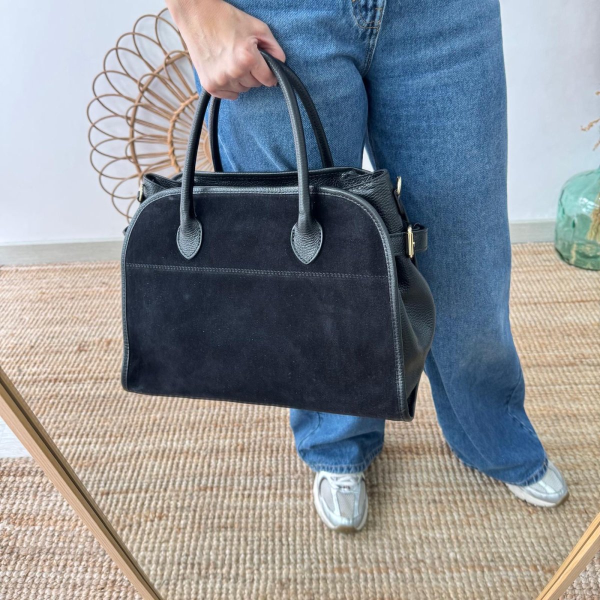 Shopper hebillas serraje y piel negro - Imagen 8