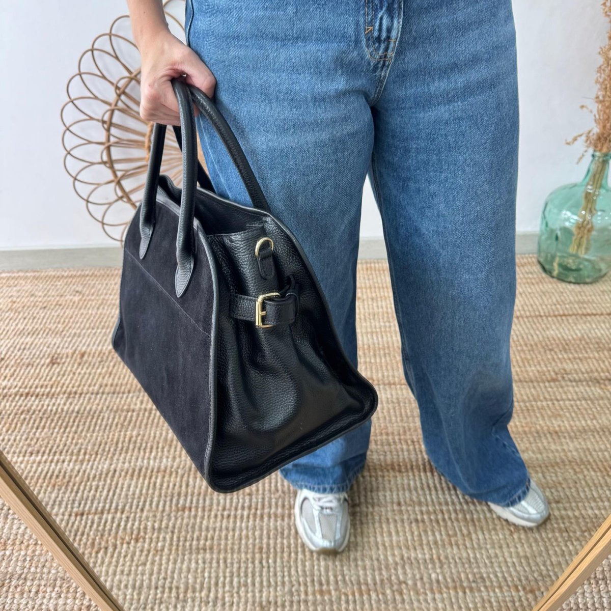 Shopper hebillas serraje y piel negro - Imagen 9