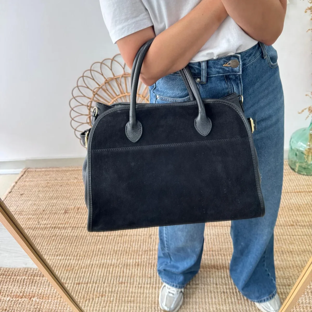 Shopper hebillas serraje y piel negro - Imagen 3