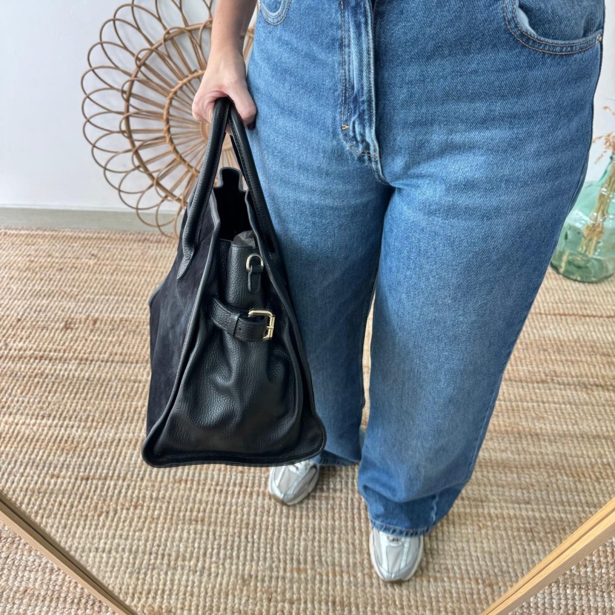 Shopper hebillas serraje y piel negro - Imagen 5