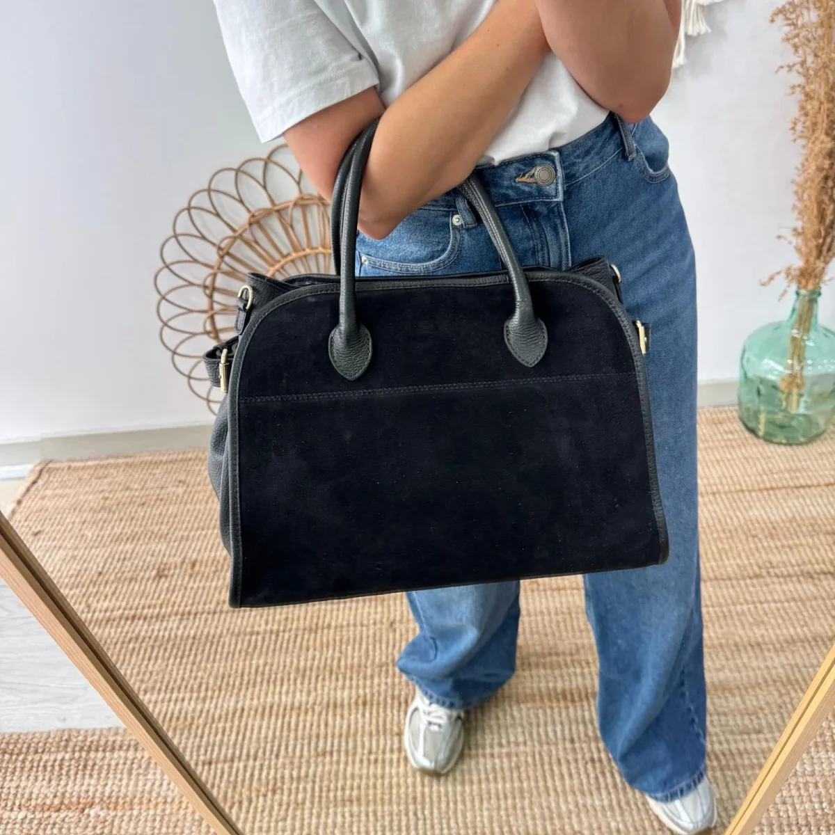 Shopper hebillas serraje y piel negro - Imagen 6