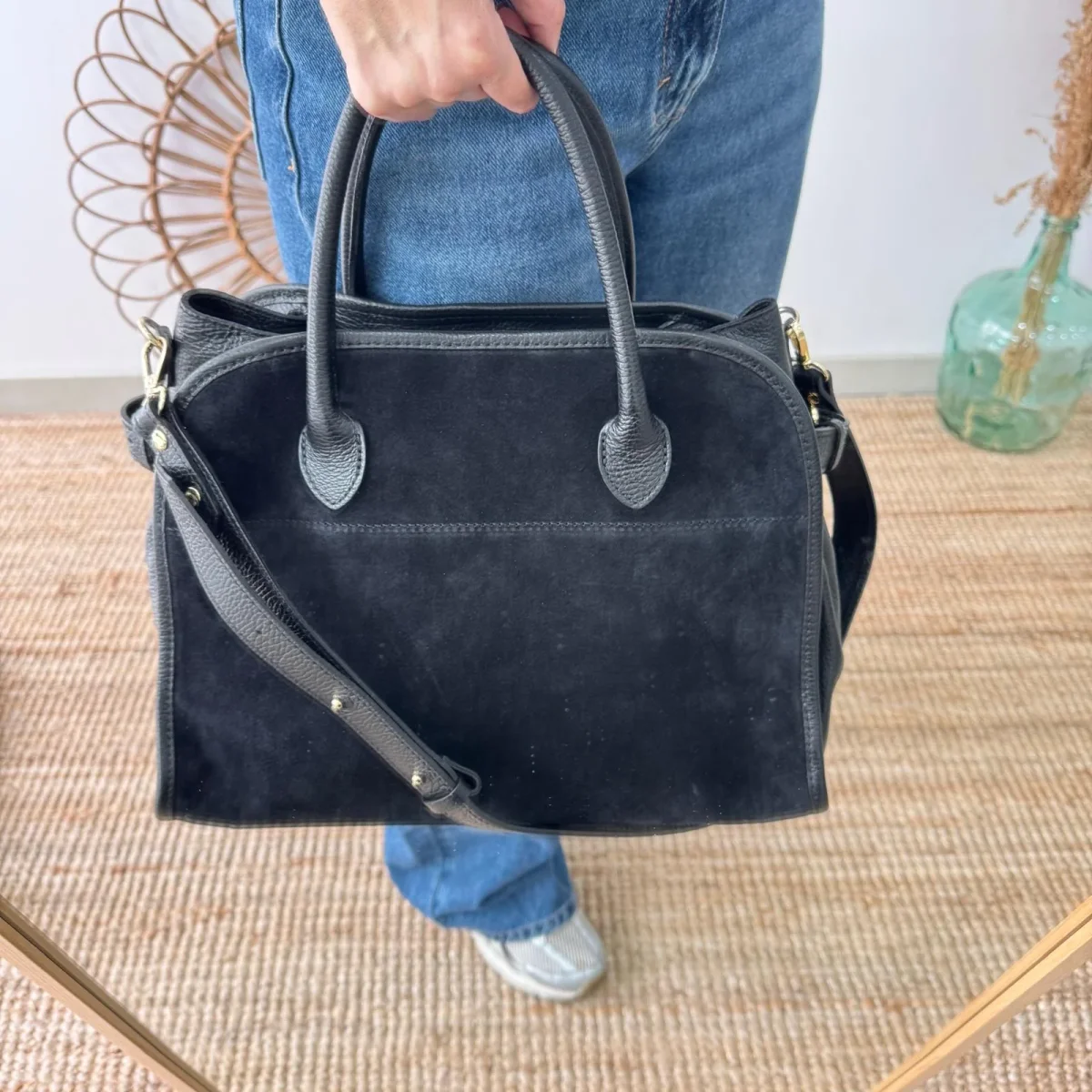 Shopper hebillas serraje y piel negro - Imagen 7