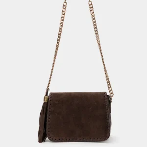 Bolso Bandolera Marrón Solapa Ante